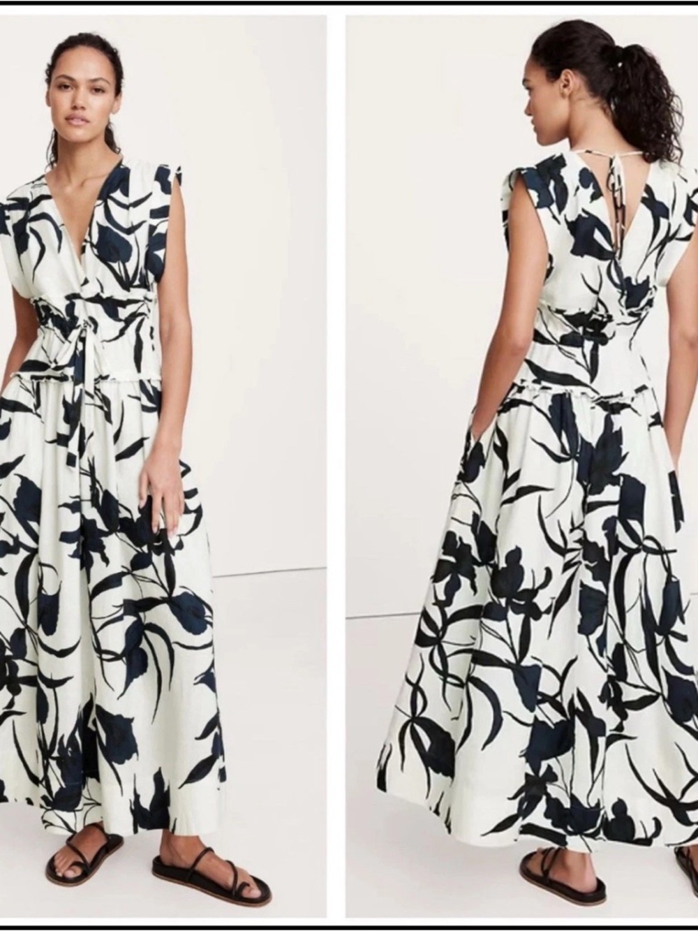 BANANA REPUBLIC Linen Cinch-Waist Maxi Dress Large NWT